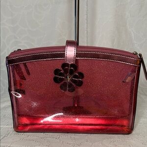 KATE SPADE NY Pink Glitter Sabine Double Compartment Cosmetic Case.